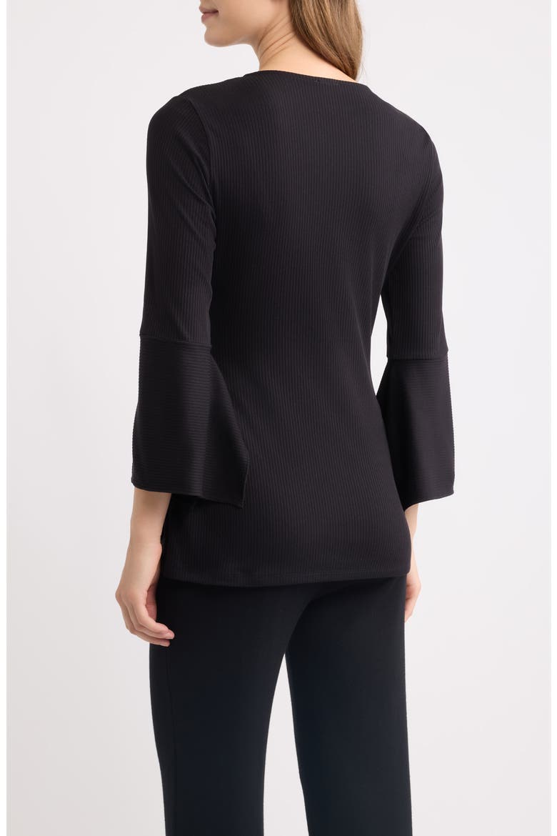 Ruffle Sleeve Ribbed Wrap Top, Alternate, color, ANNE BLACK