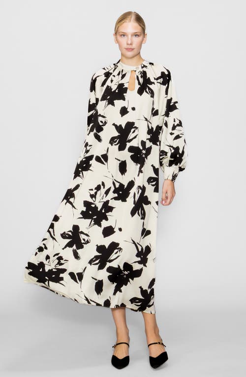 Melloday Floral Print Long Sleeve Maxi Dress In Gray
