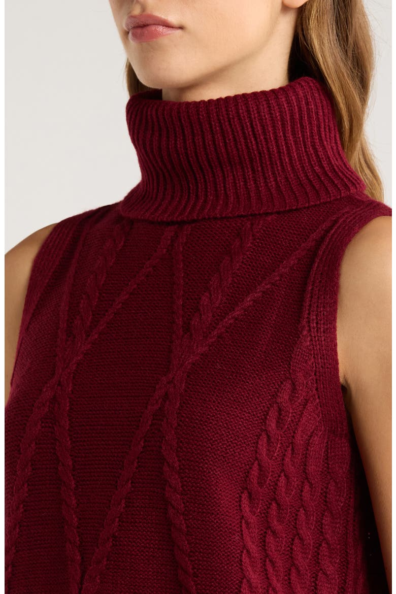 Cable Stitch Sleeveless Turtleneck Sweater, Alternate, color, BEET RED