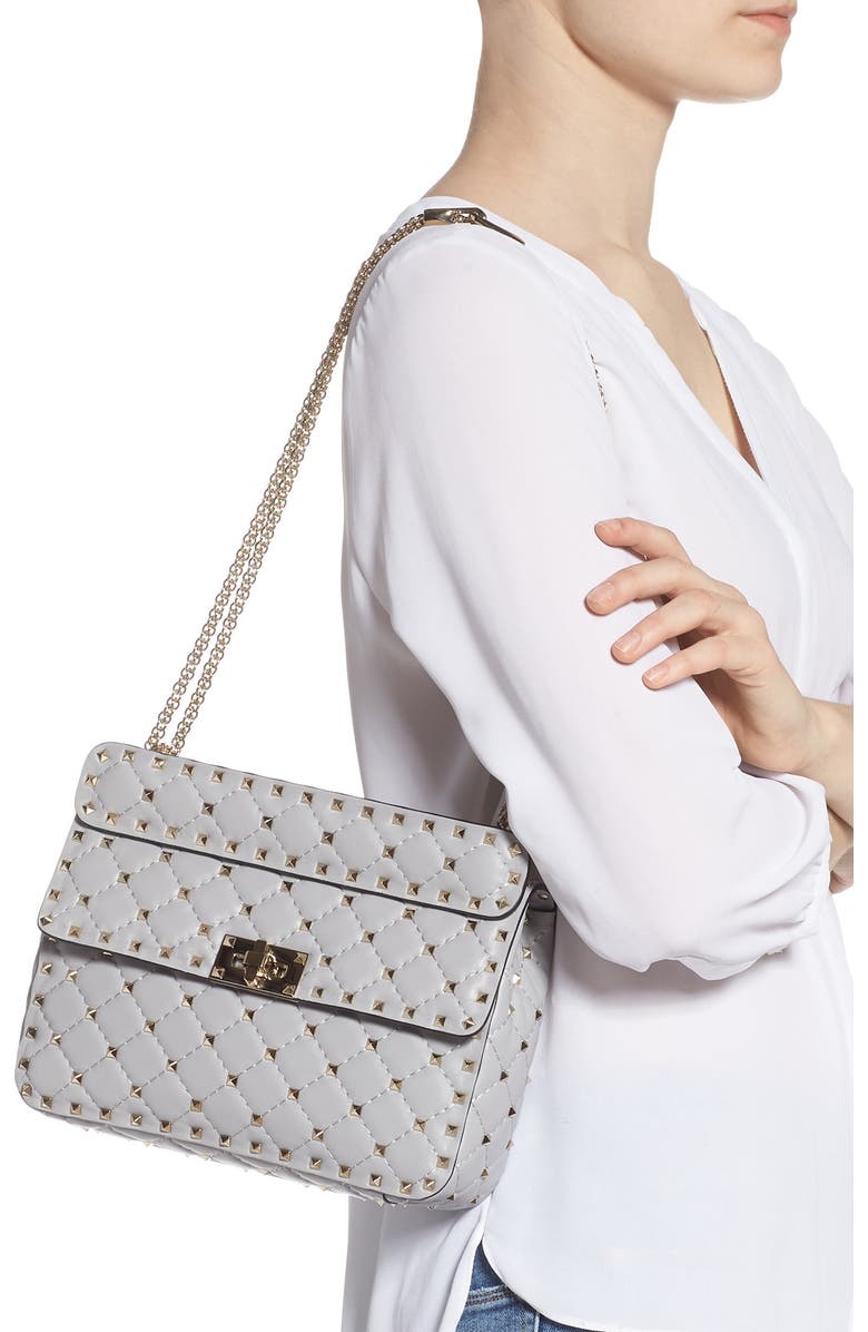 Valentino Garavani Medium Rockstud Matelassé Quilted Leather Shoulder Bag, Alternate, color,