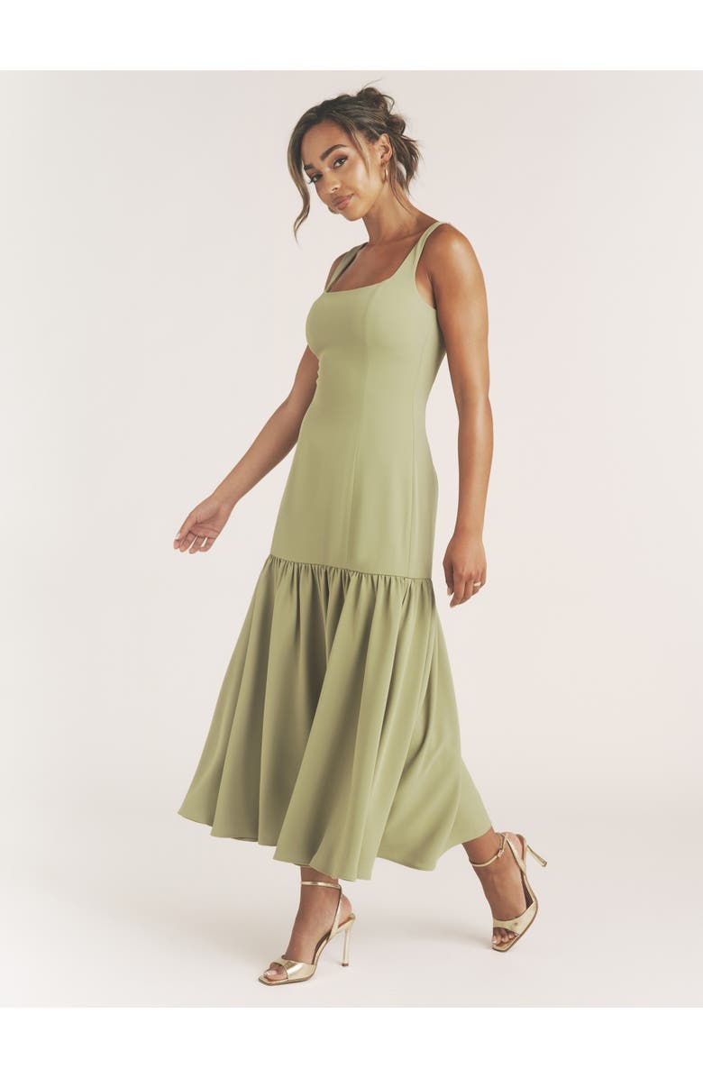 Six Stories Square Neck Drop Hem Midi Dress, Alternate, color, Sage