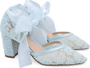 Kailee P Abby Lace Block Heel with Satin Ankle Tie