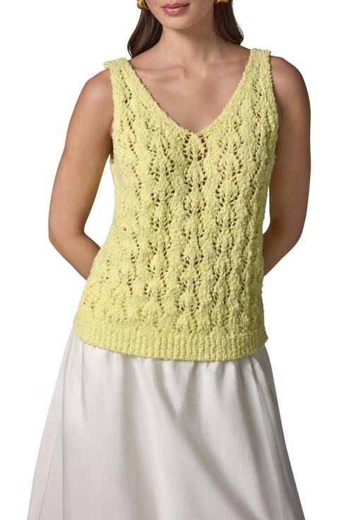 Double V-Neck Open Stitch Sweater Vest