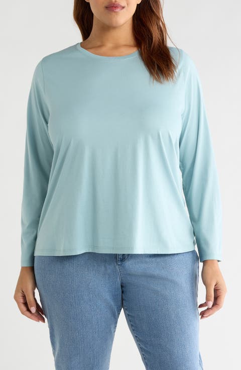 Long Sleeve Cotton Crewneck Top (Plus)