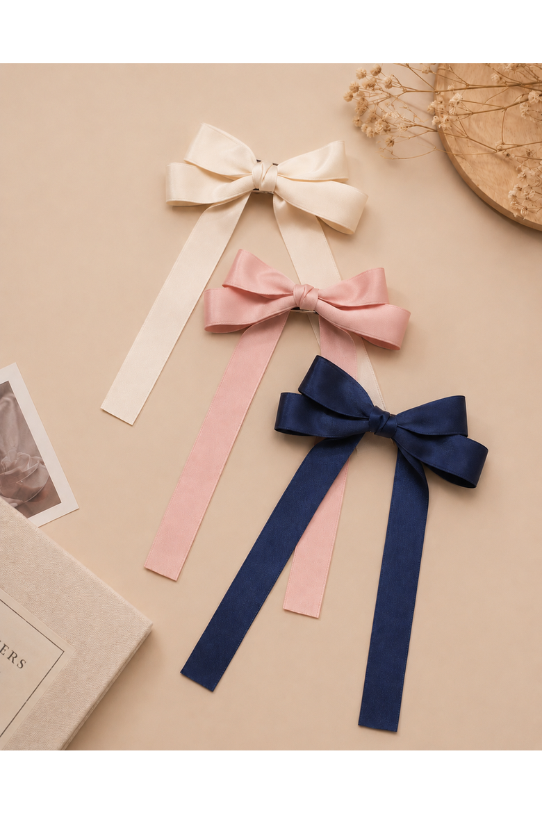 Classic Long Ribbon Bow Clip Gift Set with Tin Case, Alternate, color, Ivory