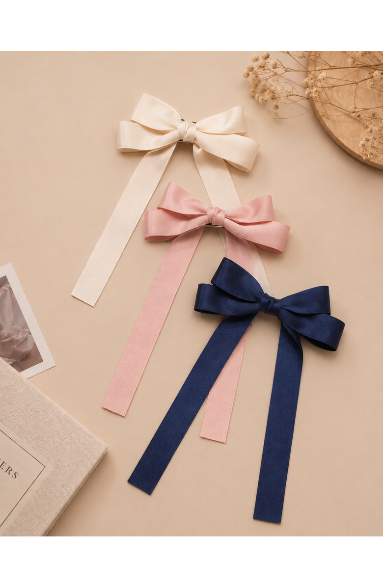 Puttisu Classic Long Ribbon Bow Clip Gift Set with Tin Case, Alternate, color, Navy Blue