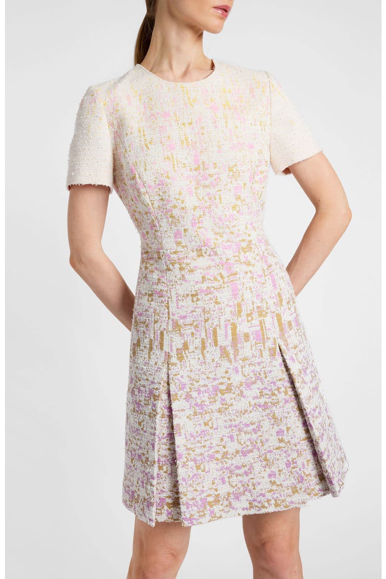Indira Short Sleeve A-Line Dress in Ombré Jacquard, Alternate, color, Pearl