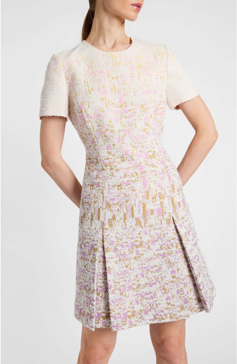 Santorelli Indira Short Sleeve A-Line Dress in Ombré Jacquard, Alternate, color, Pearl