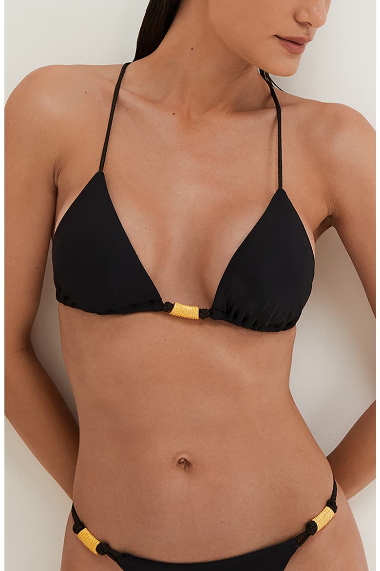Stacy T-Back Beaded Triangle Bikini Top, Main, color, BLACK