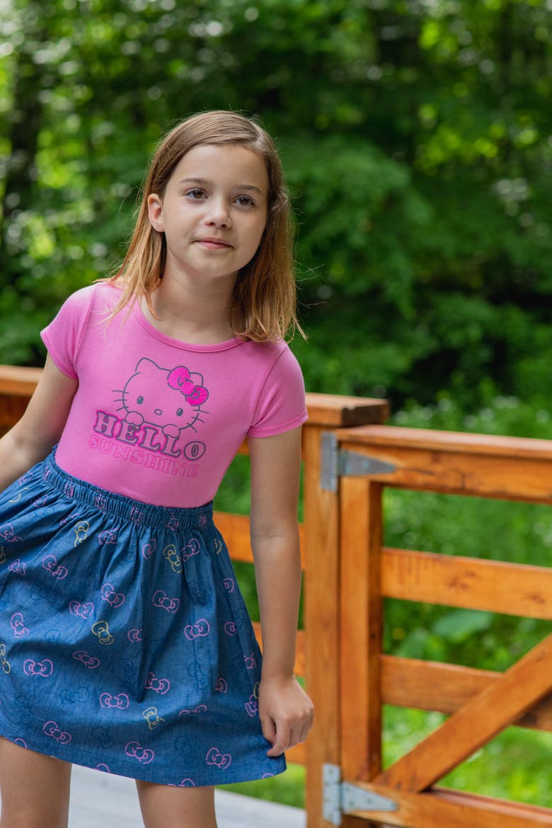 Flare Short Sleeve Dress, Alternate, color, Pink Blue Hello Kitty
