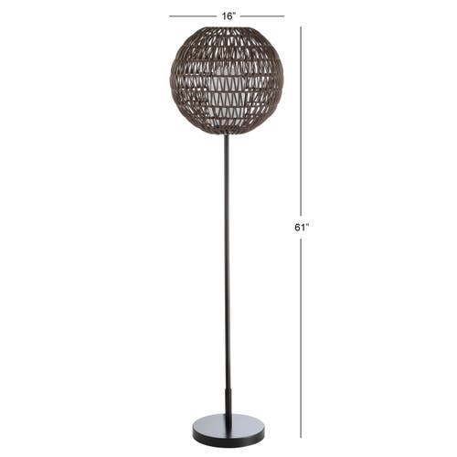 Jonathan Y Bea 61" Outdoor Woven Globe Led Floor Lamp, Coffee/black In Coffee/black