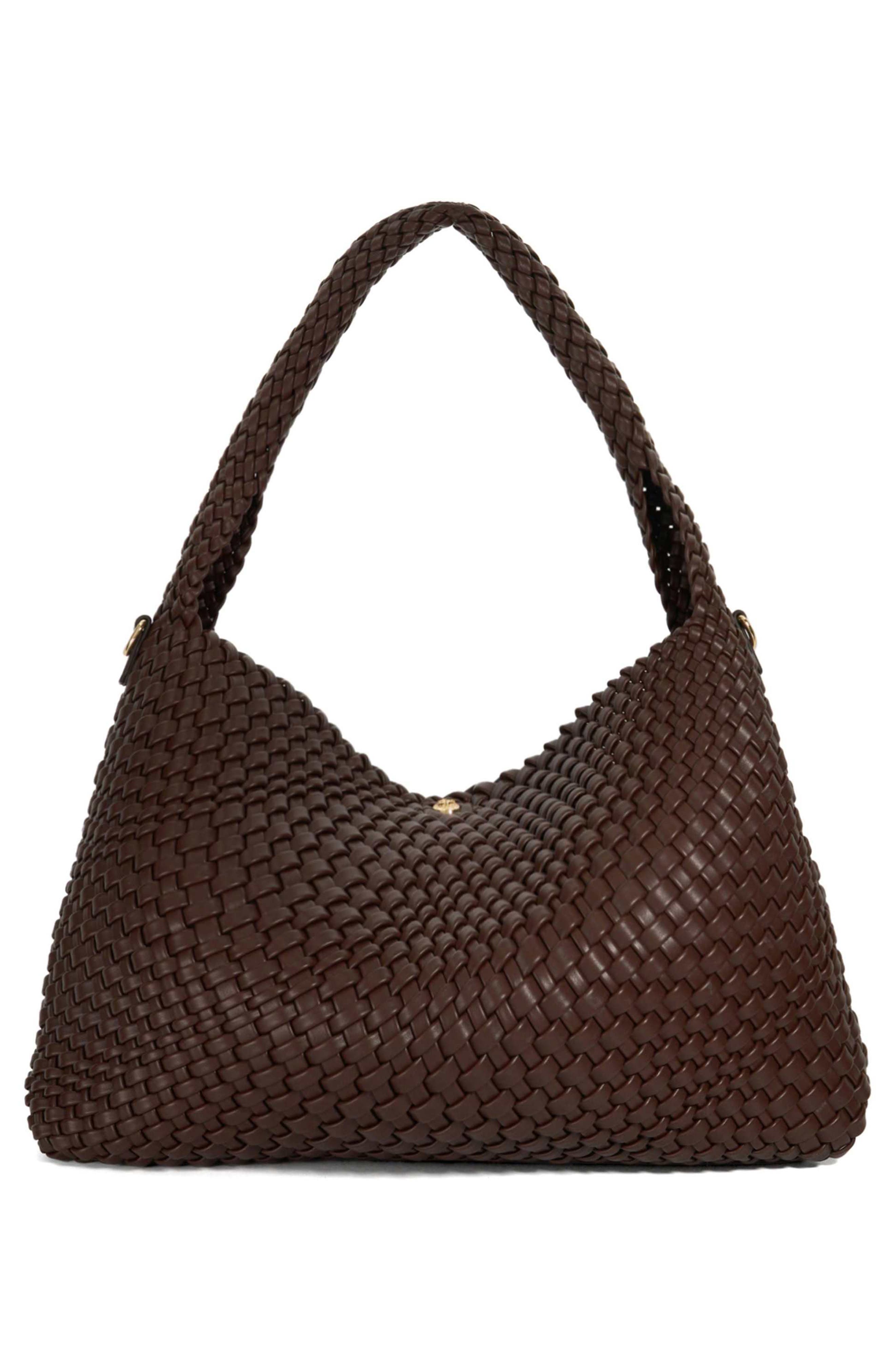 Deliberate L Woven Shoulder Bag, Alternate, color, DARK BROWN