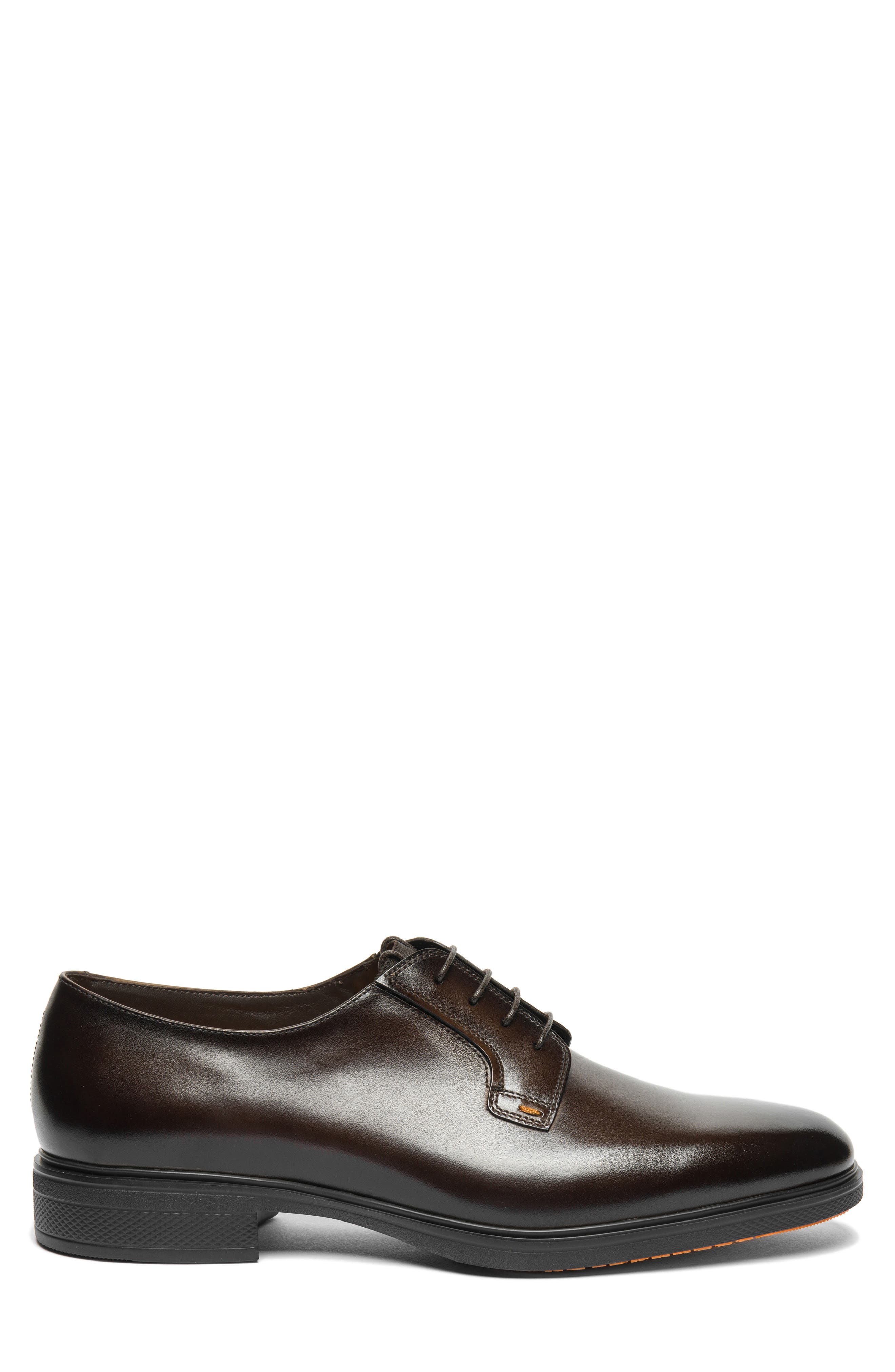 Santoni Plain Toe Leather Derby, Alternate, color, Dark Brown