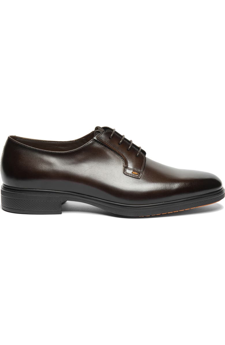 Santoni Plain Toe Leather Derby, Alternate, color, Dark Brown