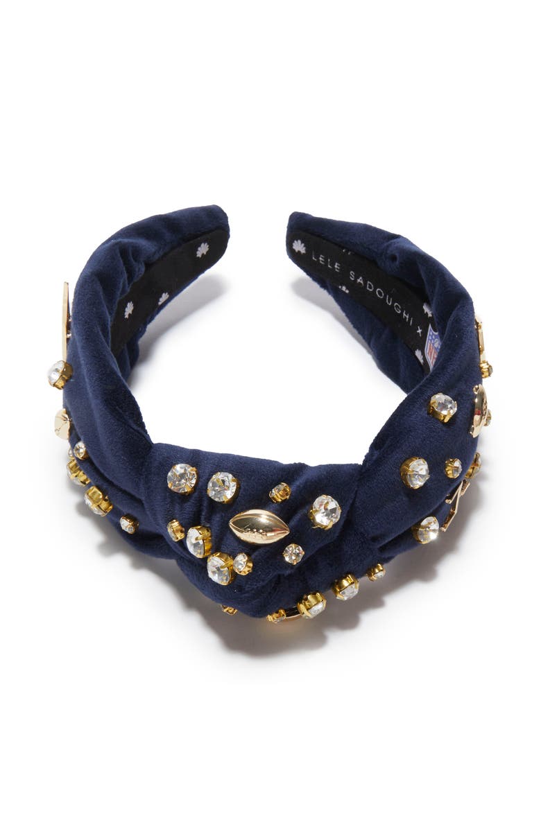 Lele Sadoughi New England Patriots Embellished Knotted Headband, Alternate, color, Navy 400