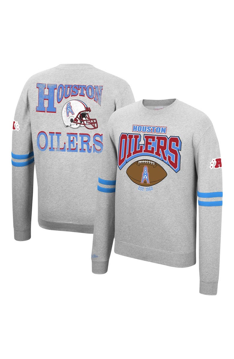 Mitchell & Ness Men's Mitchell & Ness Heathered Gray Houston Oilers Allover Print Fleece Pullover Sweatshirt, Alternate, color,