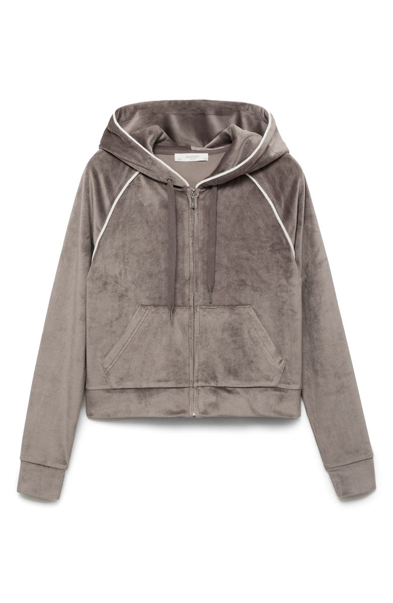 MANGO Crop Velour Hoodie, Alternate, color, Medium Brown