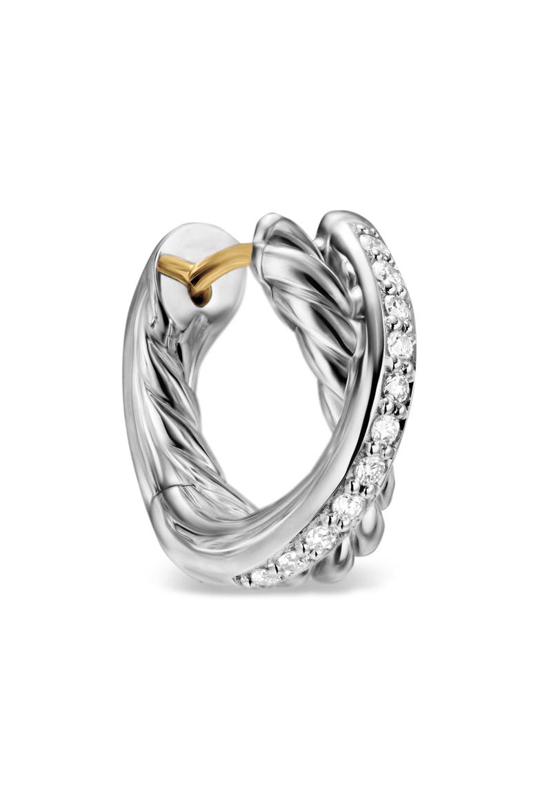 Crossover Huggie Hoop Earrings in Sterling Silver with Diamonds, 12.4mm, Alternate, color, STERLING SILVER
