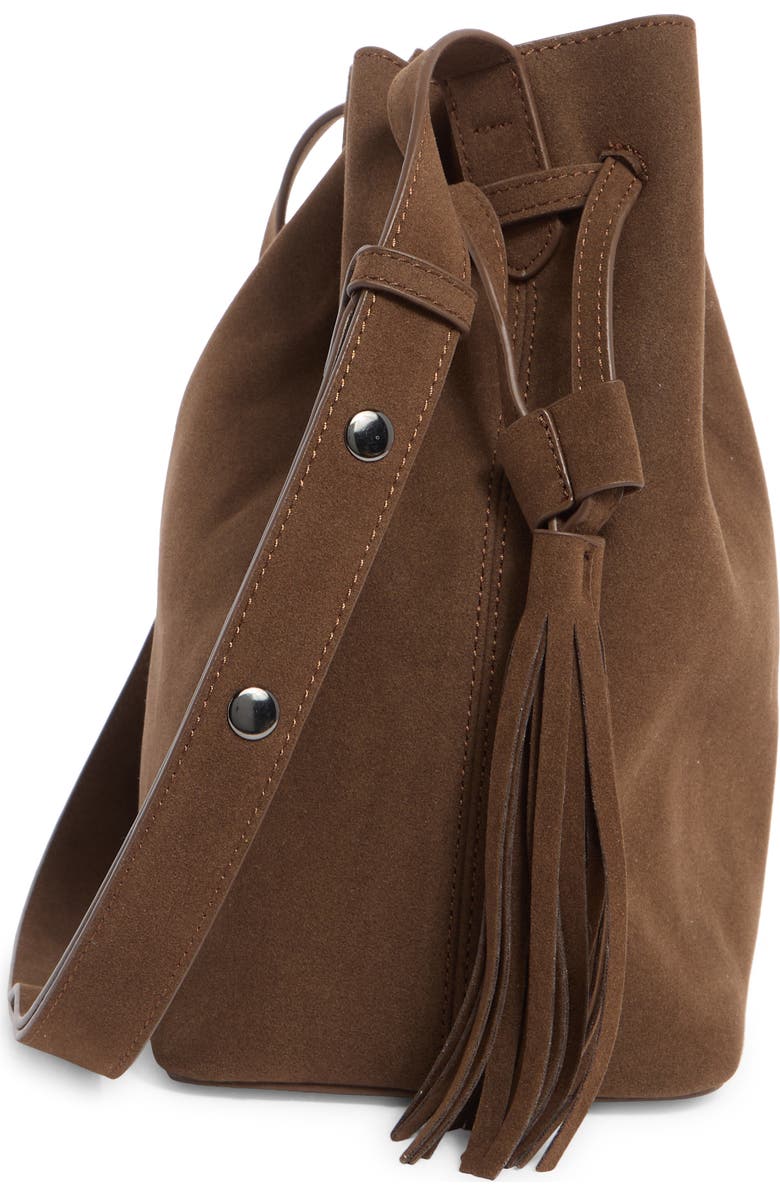 BCBG Tassel Water Repellent Bucket Bag, Alternate, color, Chocolate