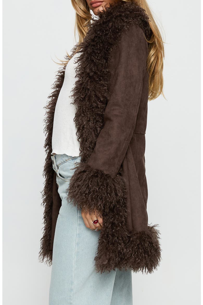 Josefina Faux Shearling Coat, Alternate, color, CHOCOLATE