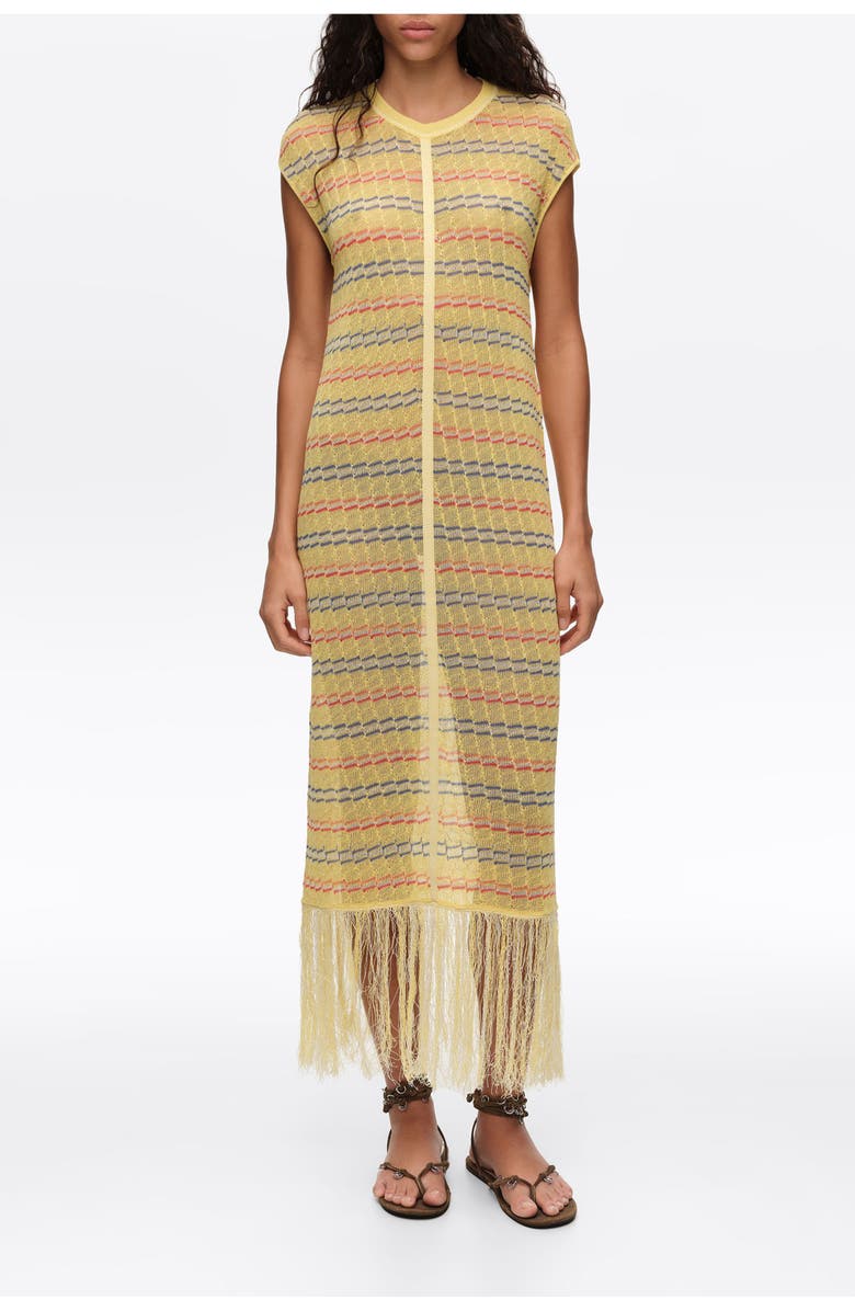 Bimba y Lola Sleeveless Knit Dress With Fringing, Main, color, Light Yellow