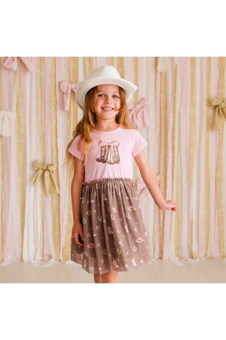 Howdy Darling Western Short Sleeve Tutu Dress, Alternate, color, Soft Pink