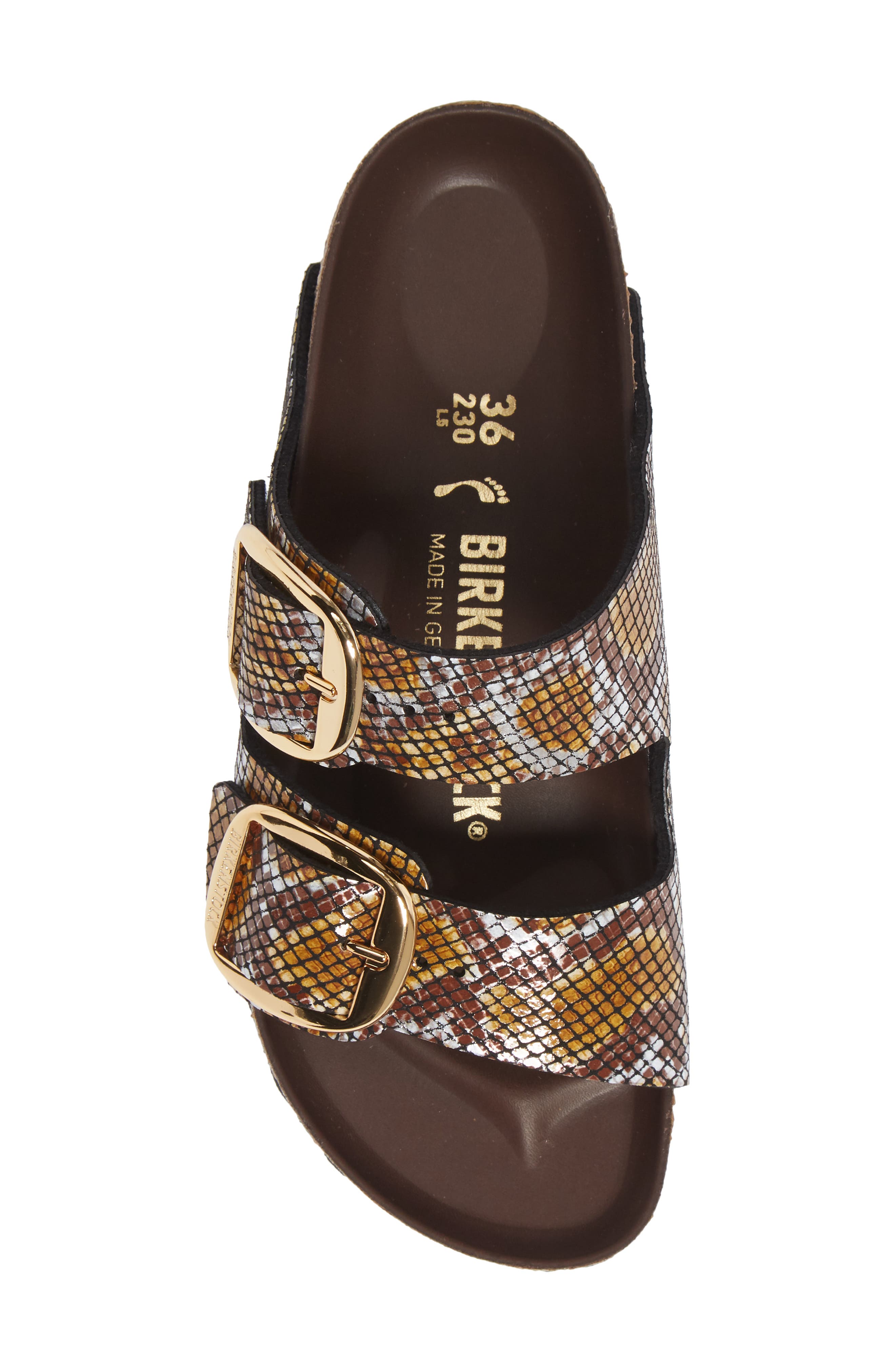 Arizona Big Buckle Slide Sandal, Alternate, color, PYTHON BROWN FABRIC