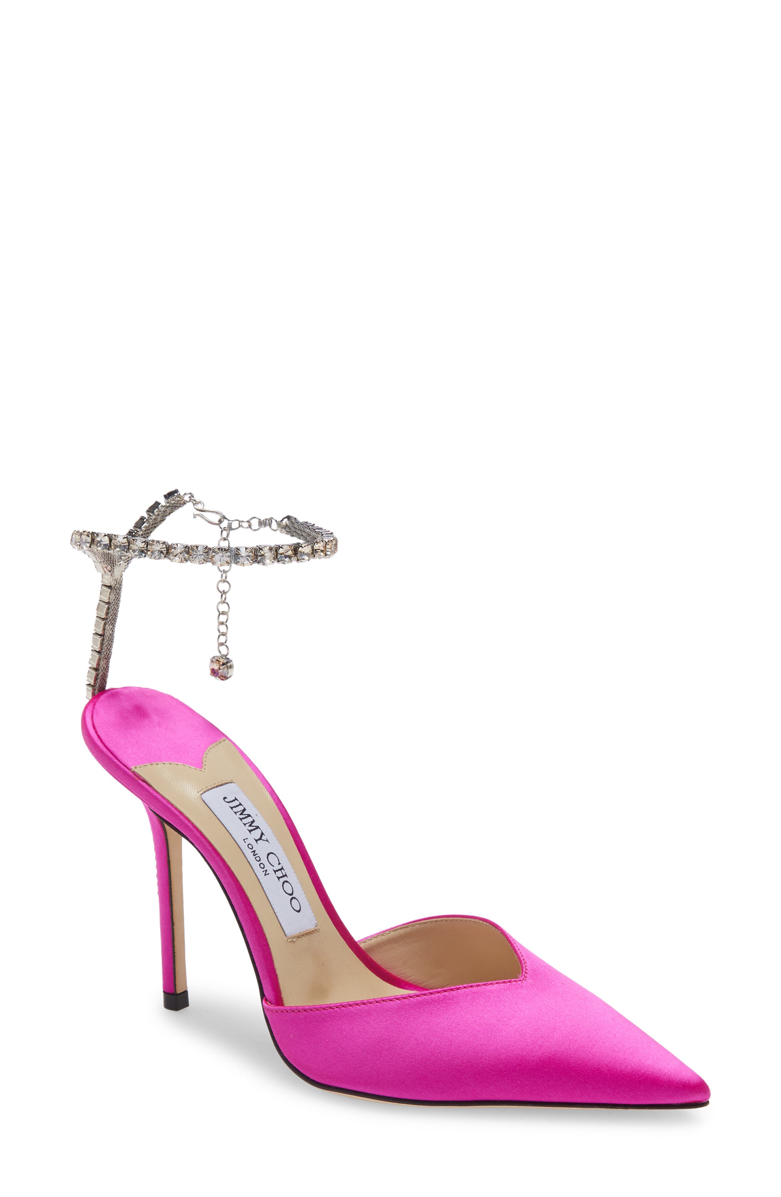 Jimmy Choo Saeda Crystal Ankle Strap Pointed Toe Pump, Main, color, 