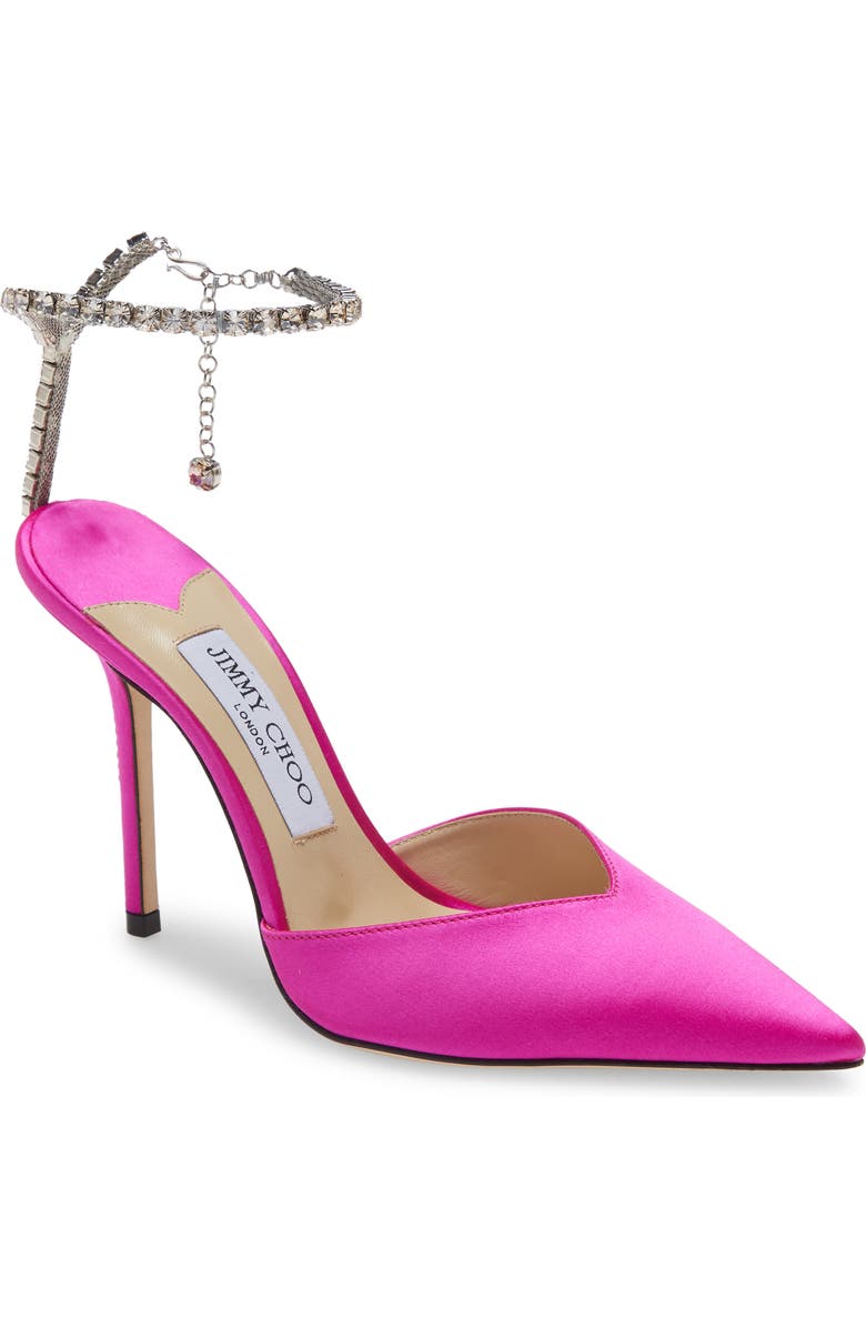 Jimmy Choo Saeda Crystal Ankle Strap Pointed Toe Pump, Main, color,