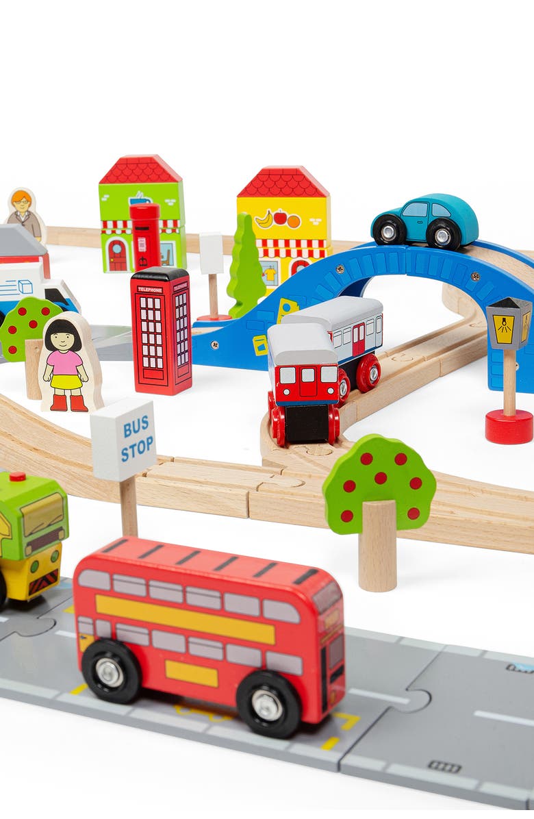 Bigjigs Rail City Road and Railway Set, Alternate, color, Brown