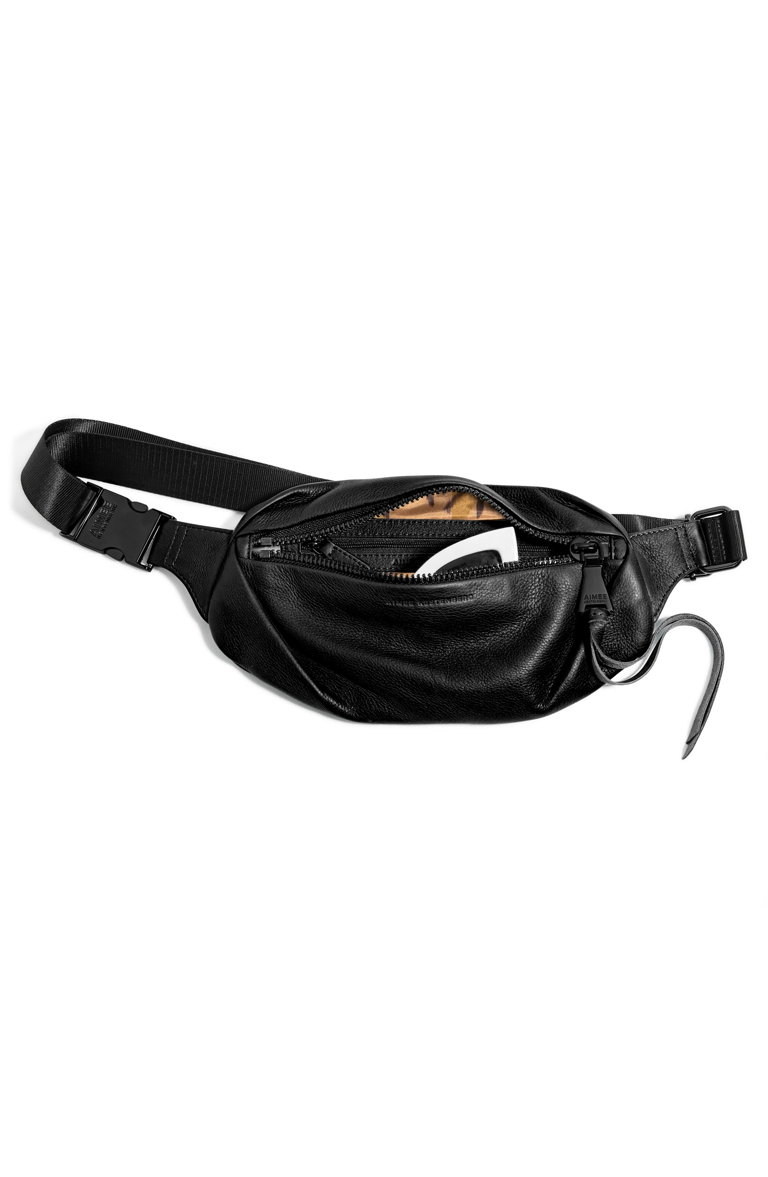 AIMEE Milan Leather Belt Bag, Alternate, color, Black W/ Black