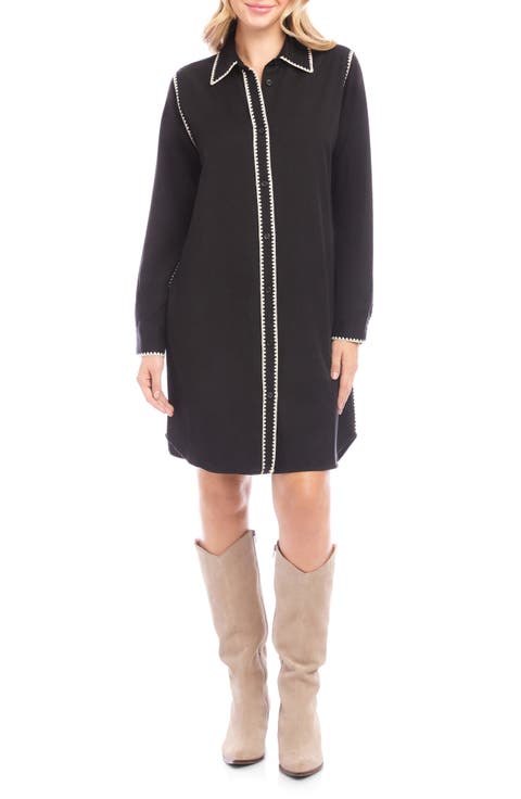 Edge Stitch Long Sleeve Shirtdress