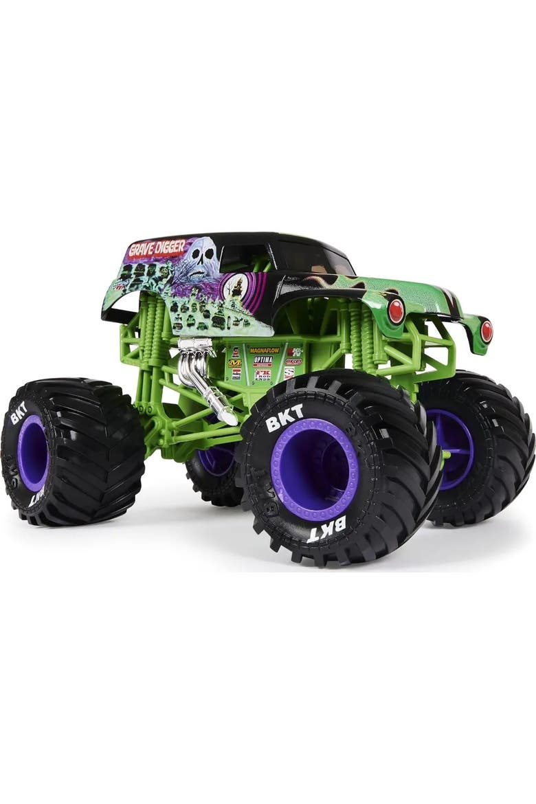 Grave Digger Monster Truck - 124 Scale Die-Cast Vehicle - Chrome Rims and BKT Tread Tires For Use In All Playsets, Alternate, color, Green