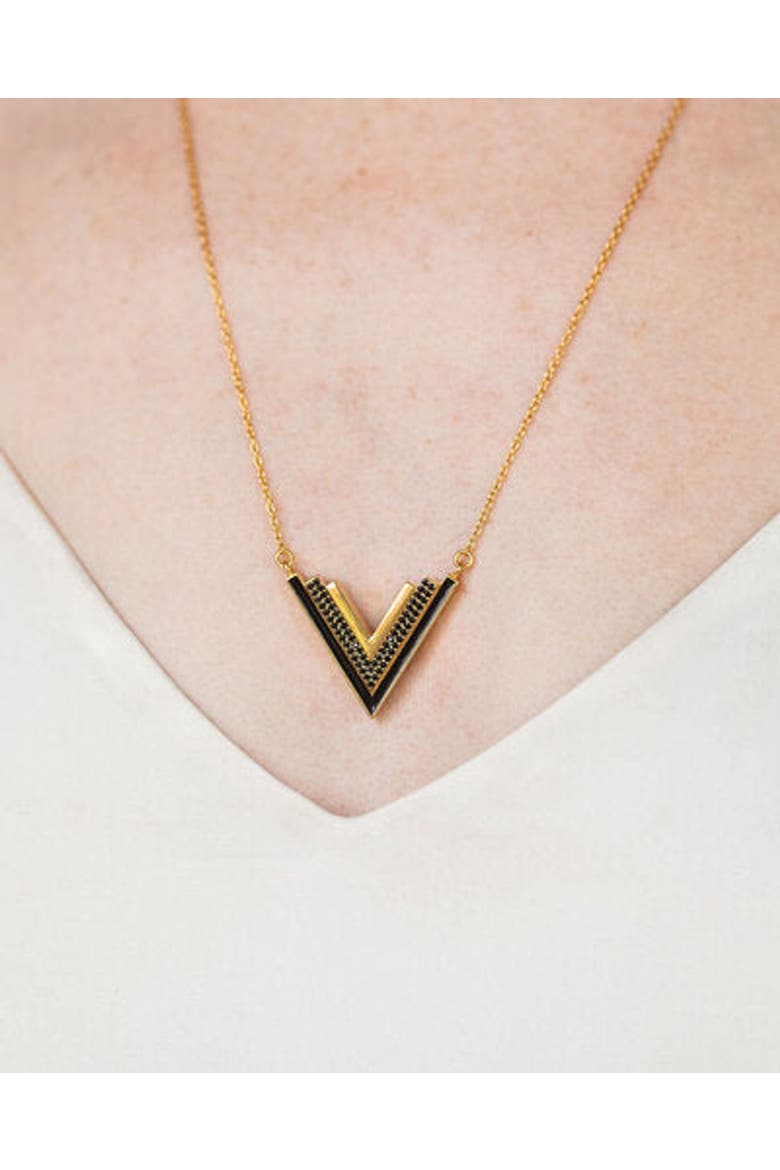 Valor Gold Onyx V Necklace, Alternate, color, Gold & Black