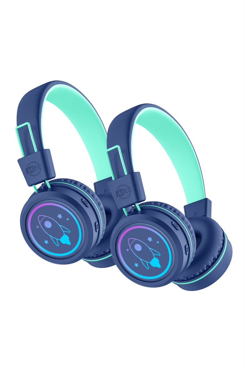 MEE audio KidJamz KJ55BT (2 Pack) Bluetooth Wireless Headphones for Kids w/ LED Lights, Main, color, Blue