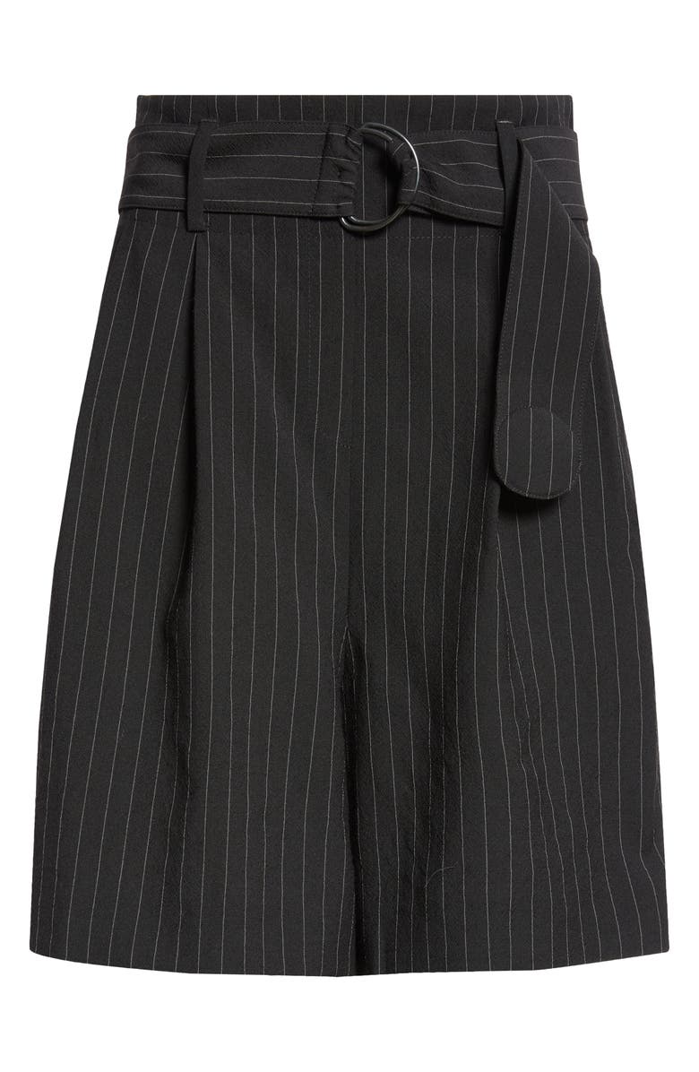Akris punto Fiorellina Pinstripe Belted Bermuda Shorts, Alternate, color, Black-Cream