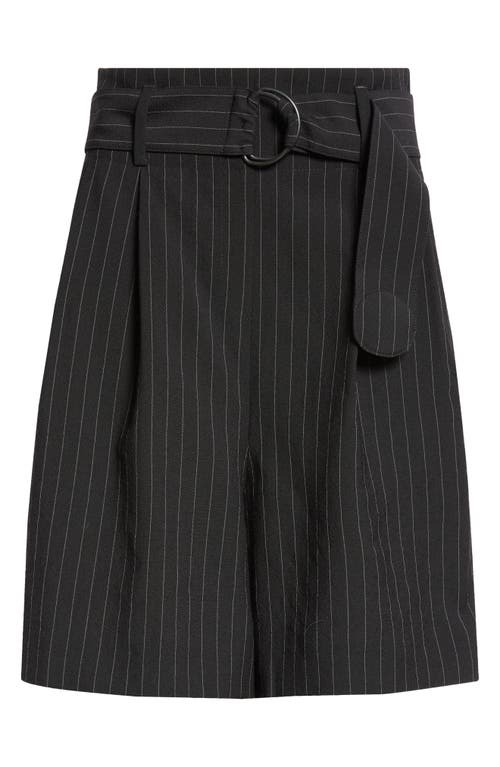 Akris Punto Fiorellina Pinstripe Belted Bermuda Shorts In Black-cream