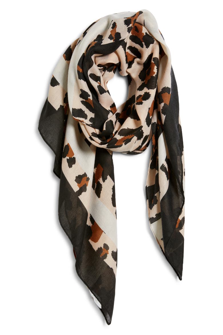 Leopard Print Scarf, Alternate, color, BLACK BROWN