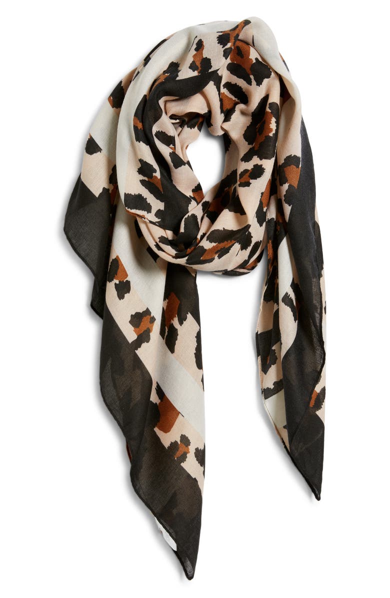Tasha Leopard Print Scarf, Alternate, color, Black Brown