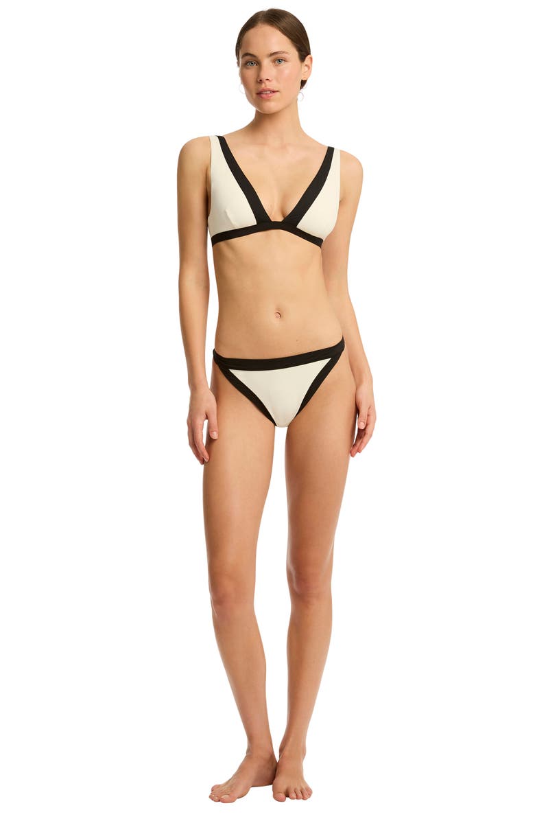 Sea Level Border Plunge Bikini Top, Alternate, color, Coconut