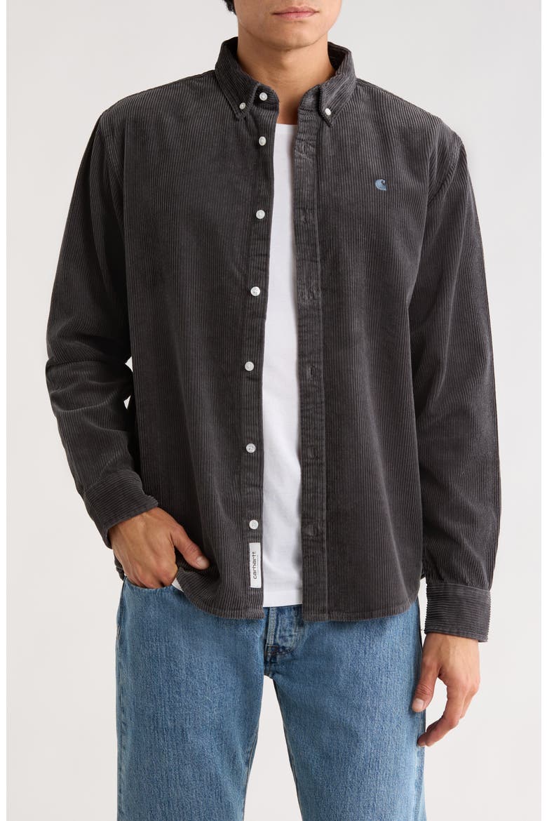Madison Corduroy Button-Down Shirt, Main, color, GRAPHITE / GRAPHITE