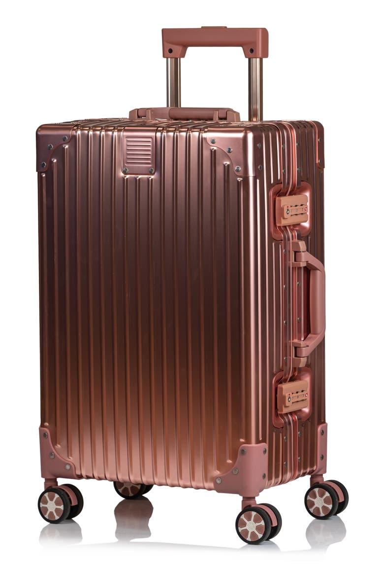 Aluminum Hardside Spinner Suitcase Carry-On, Main, color, ROSE GOLD