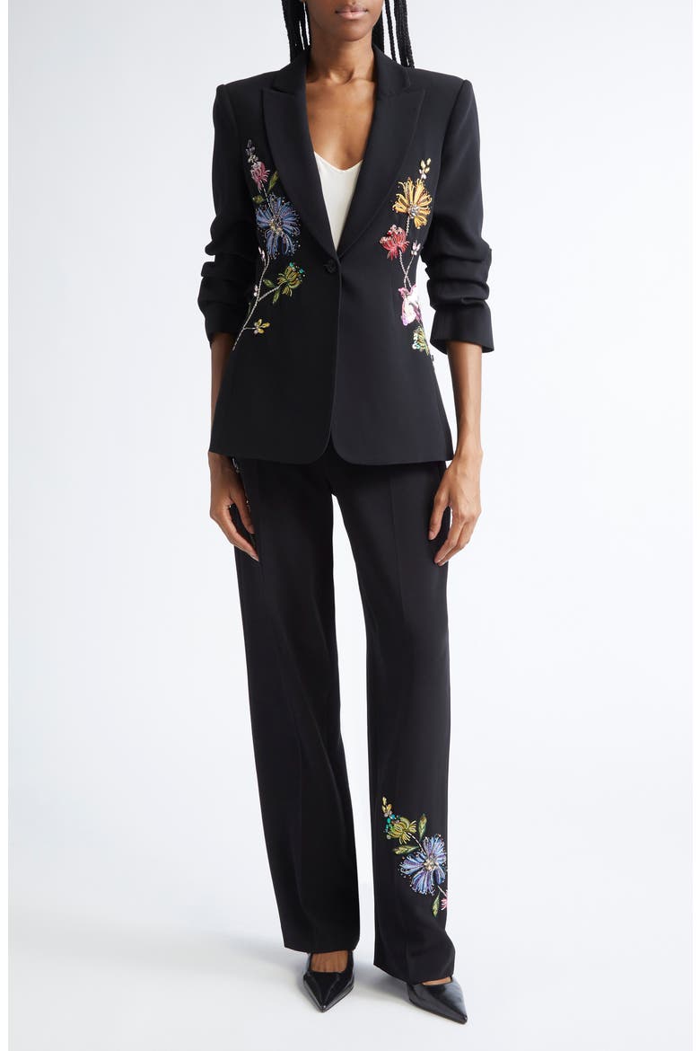 Sequin Floral Scrunched Sleeve Blazer, Alternate, color, BLACK/MULTI