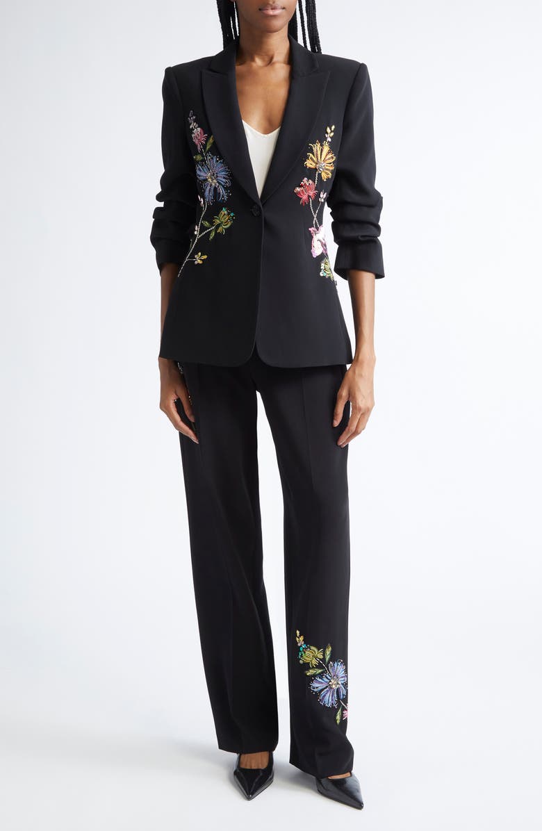 Cinq à Sept Sequin Floral Scrunched Sleeve Blazer, Alternate, color, Black/Multi