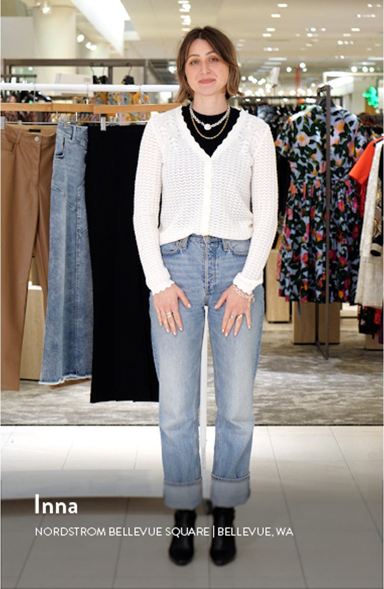 Pointelle V-Neck Cotton Blend Cardigan, sales video thumbnail