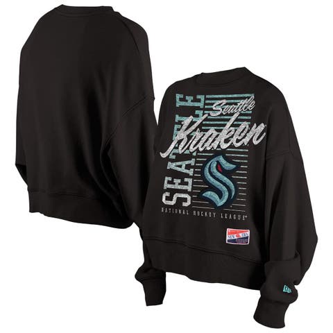 Women's New Era Black Seattle Kraken Oversized Throwback Mineral Wash Sweatshirt