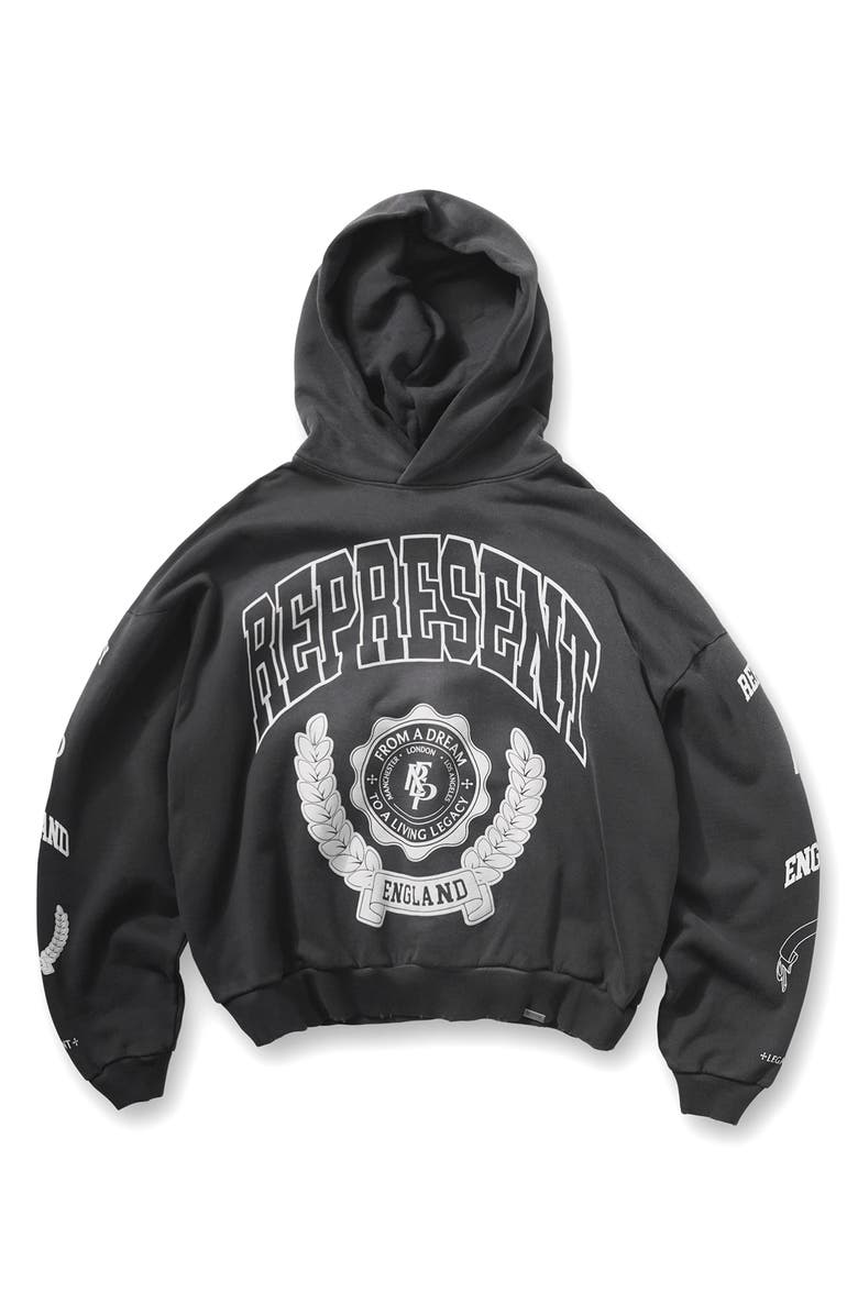 Represent Legacy Crest Cotton Hoodie, Alternate, color, Stained Black