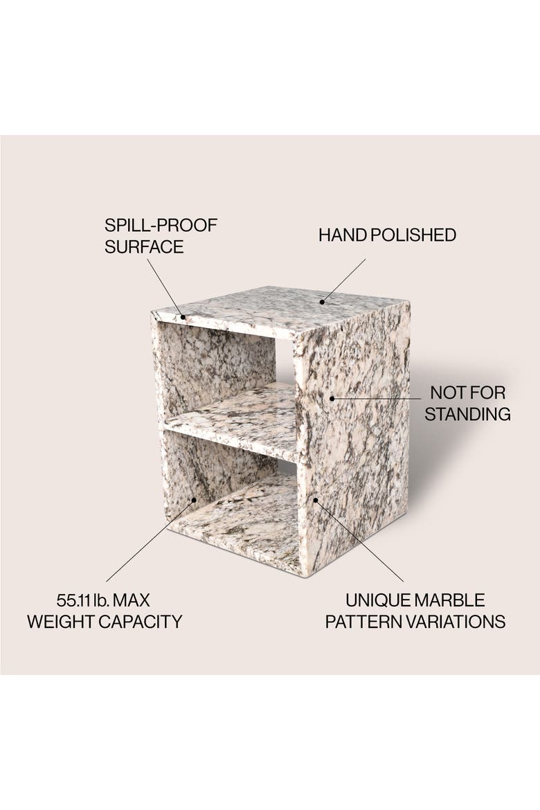 Sloane Modern Genuine Marble Square End Table with Open Shelf, Solid Stone Storage Side Accent Table for Living Room, Alternate, color, Beige/Dark Taupe