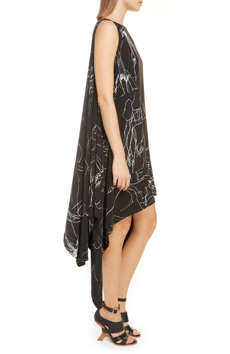 McQueen Alexander McQueen Dancing Girls Asymmetrical Silk Crêpe de Chine Midi Dress, Alternate, color, 