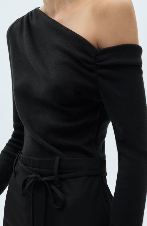 Mango Asymmetric Long Sleeve Minidress In Black